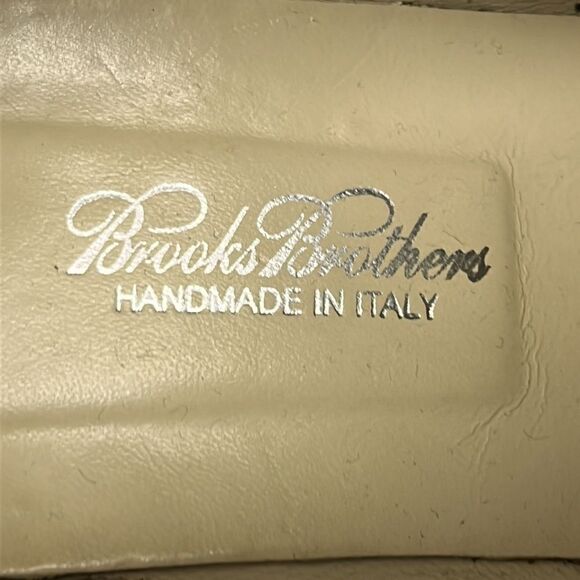 Brooks Brothers Beige Navy Twill and Leather Classic Slip-On Loafers- Size 8 - Picture 7 of 13